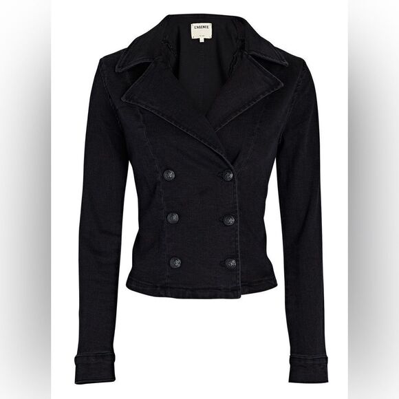 L’Agence Washed Black Admiral Crop Double Breasted Jacket Classic Lapel SMALL - Picture 1 of 14